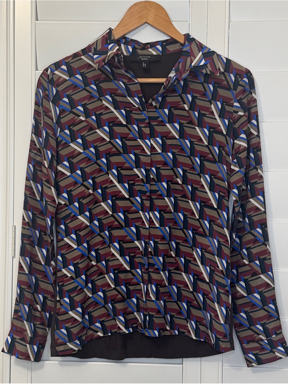 Weekend Max Mara 100% Silk Geometric Print Blouse Size XS